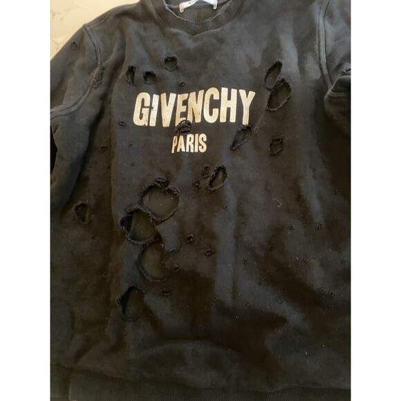 Givenchy Paris Men's Black Crewneck Small Distressed Holes - Picture 3 of 13